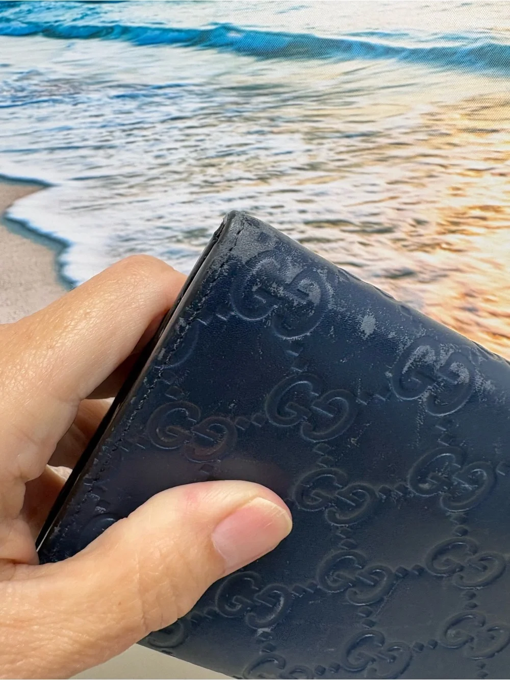 Gucci Navy Blue Guccissima Leather Flap Wallet 410100
